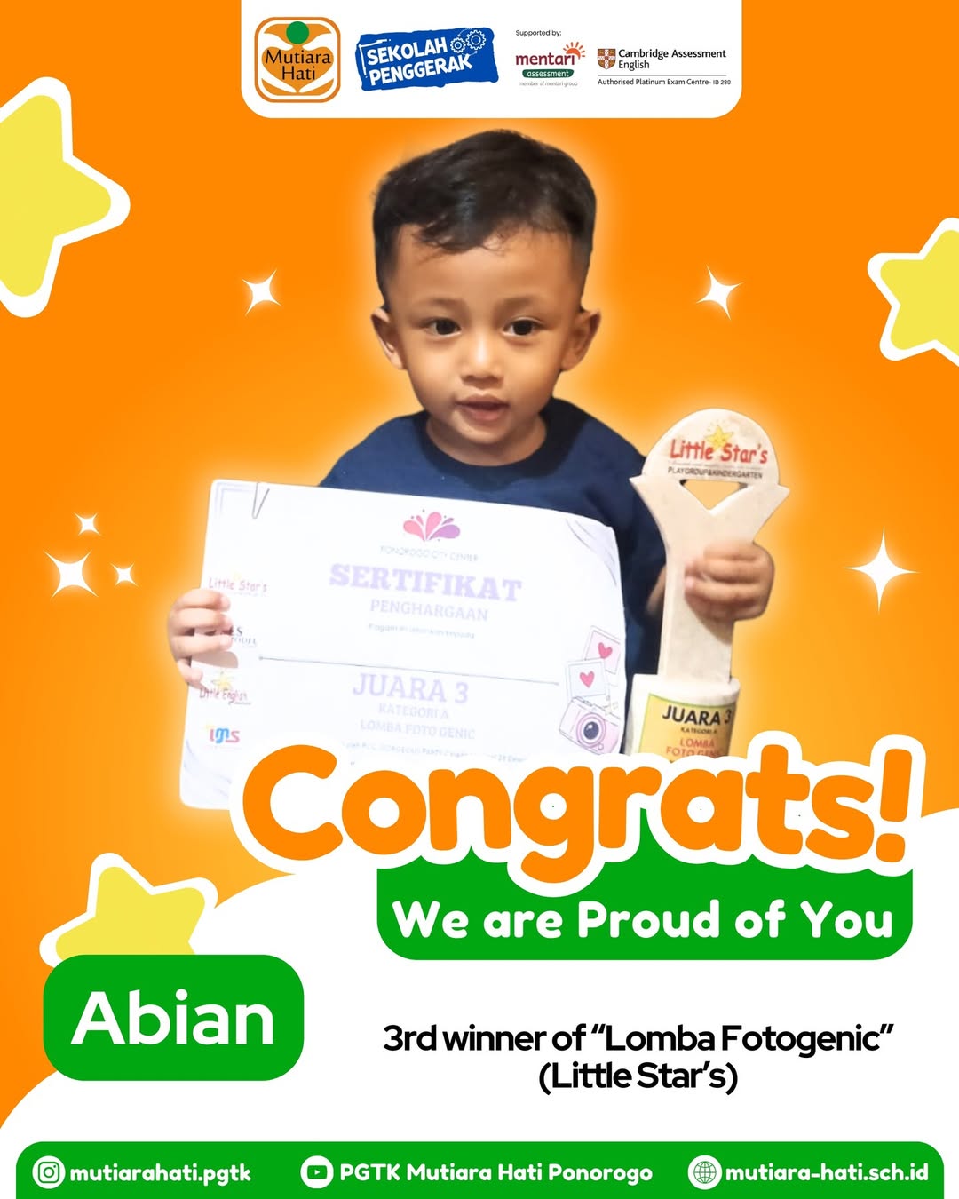 Abian 3rd winner of Lomba Fotogenic Little Stars