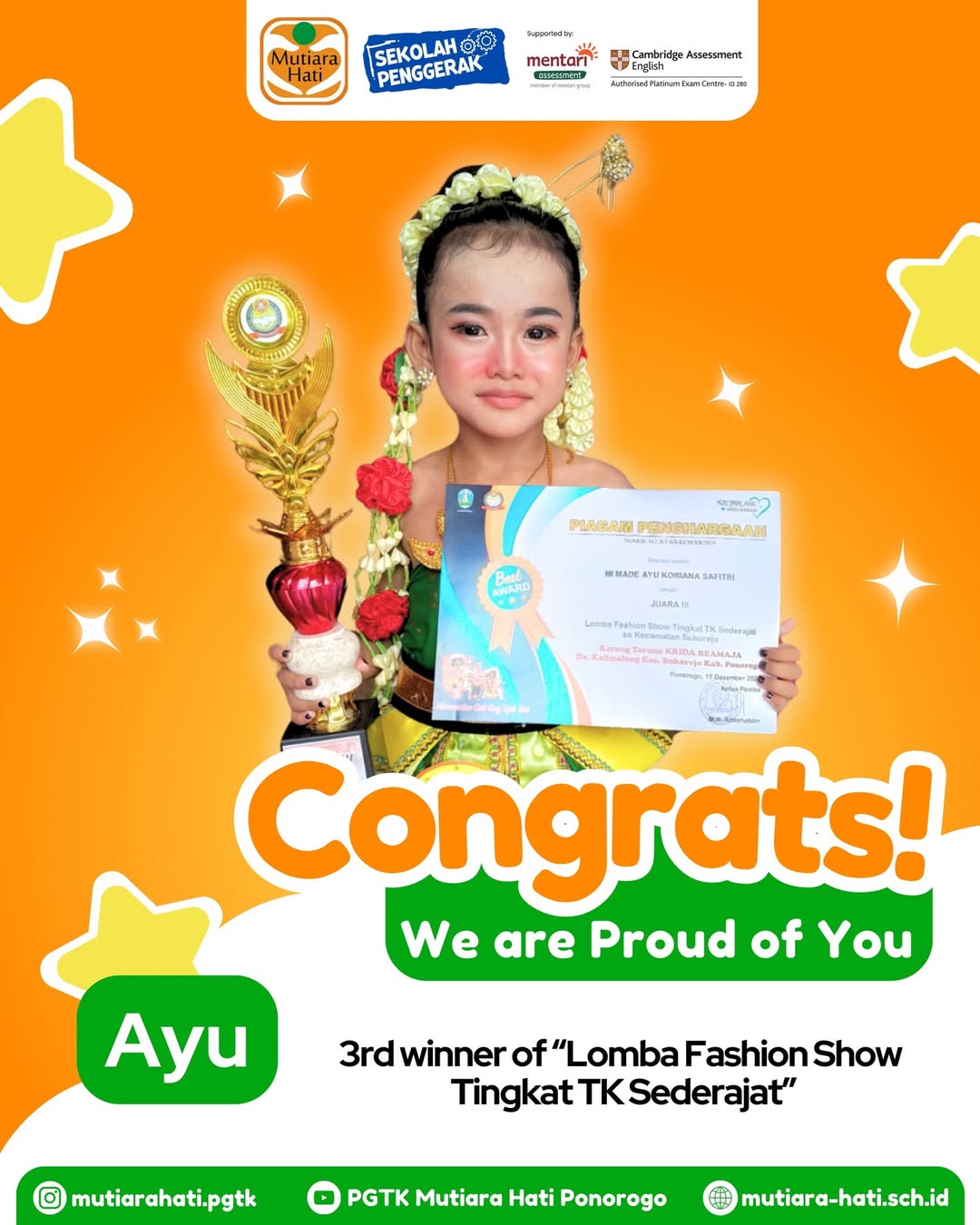 Ayu 3rd winner of Lomba Fashion Show Tingkat TK Sederajat