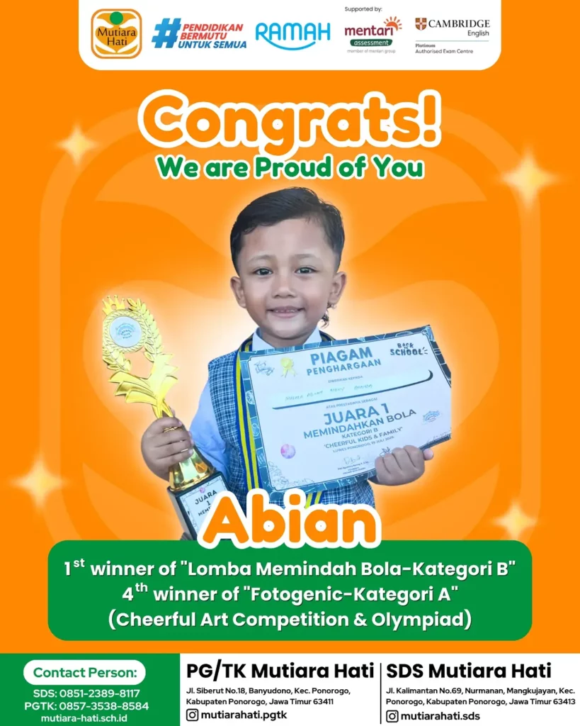 Congratulation ABIAN 1st Winner of Lomba Memindah Bola & 4th winner (Cheerful Art Competition)