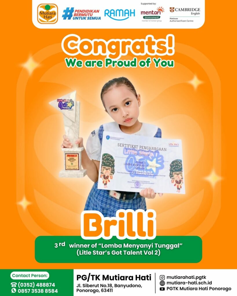 Congratulation BRILLI 3rd Winner of Lomba Menyanyi Tunggal (Little Star Got Talent)
