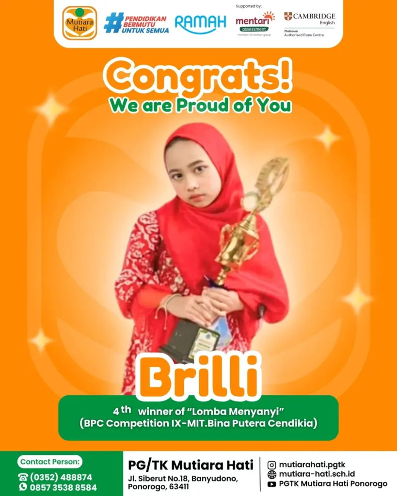 Congratulation BRILLI 4th Winner of Lomba Menyanyi (BPC Competition IX-MIT Bina Putera Cendikia)