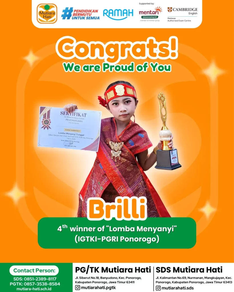 Congratulation BRILLI 4th Winner of Lomba Menyanyi (IGTKI-PGRI ponorogo)