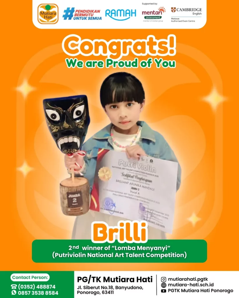 Congratulation BRILLI Peraih 2nd Winner of Lomba Menyanyi (Putriviolin National Art Talent Competition)
