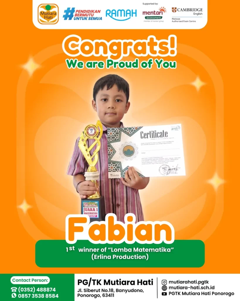 Congratulation FABIAN 1st Winner of Lomba Matematika (Erlina Production)