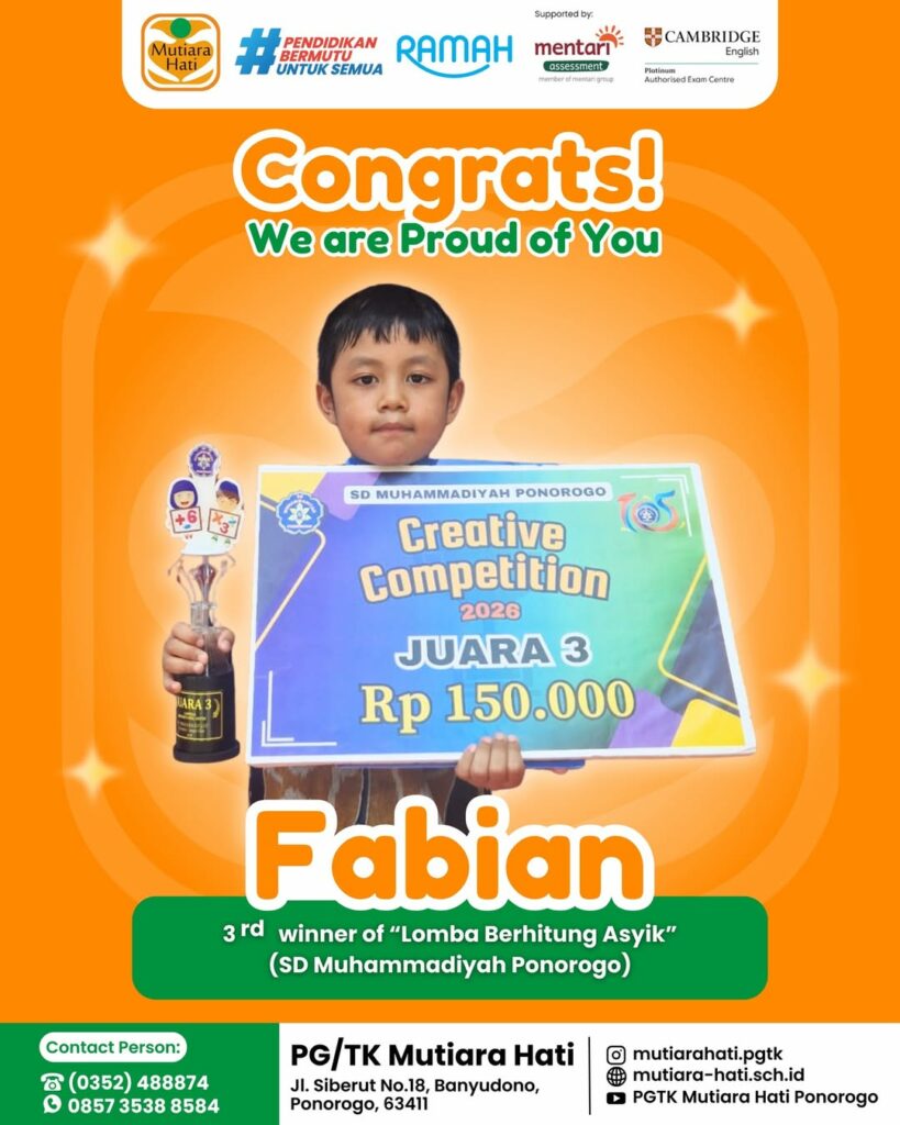 Congratulation FABIAN 3rd Winner of Lomba Berhitung Asyik (SD Muhammadiyah Ponorogo)