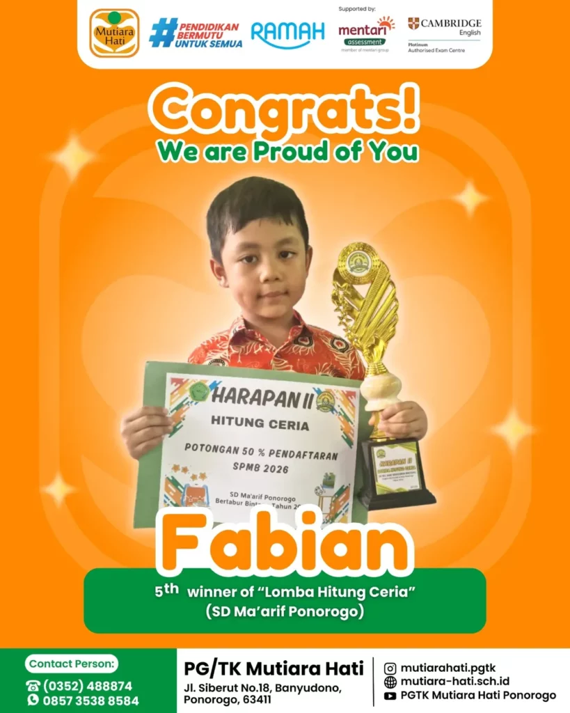 Congratulation FABIAN 5th Winner of Lomba Htung Ceria (SD Ma'arif Ponorogo)