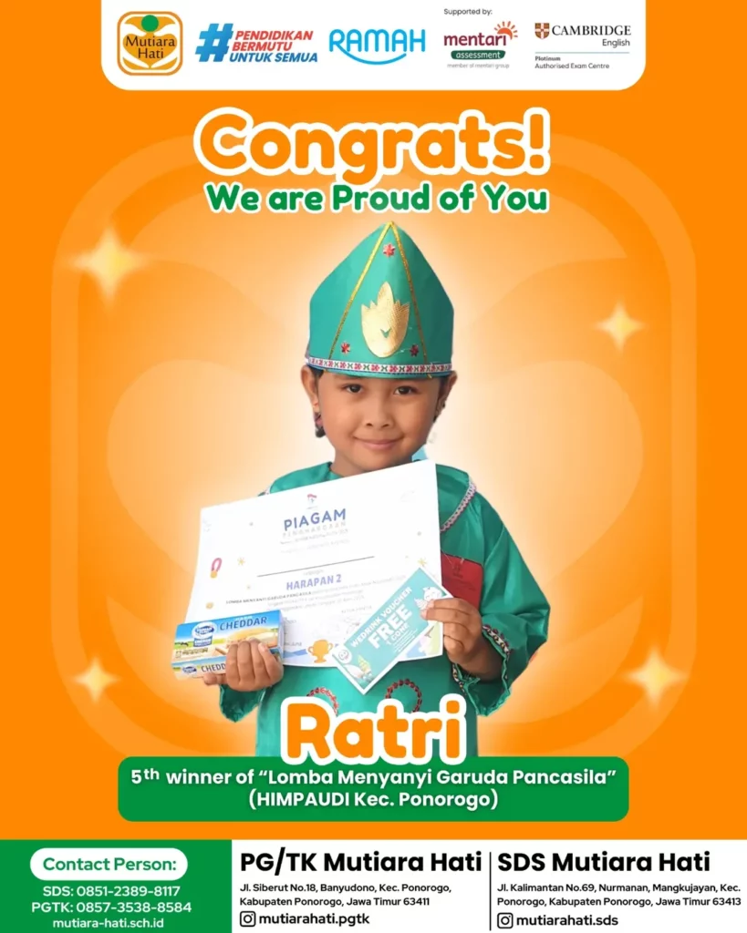 Congratulation RATRI 5th Winner of Lomba Menyanyi Garuda Pancasila (HIMPAUDI Kecamatan Ponorogo)