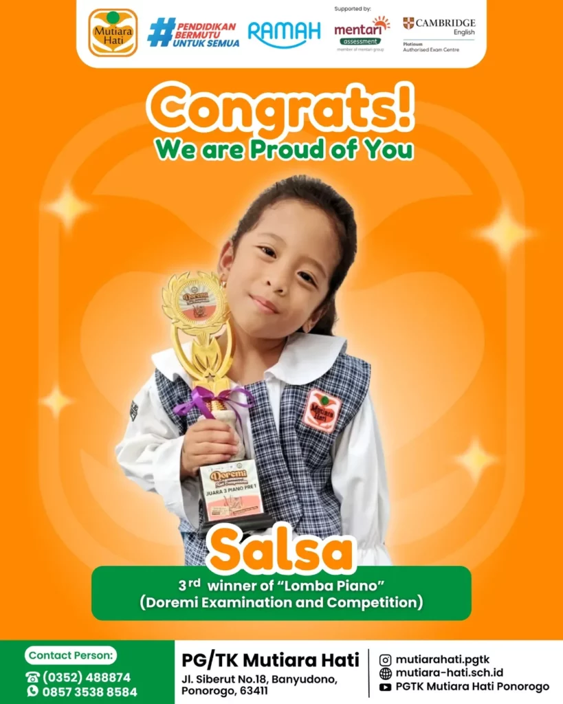 Congratulation SALSA Peraih 3rd Winner of Lomba Piano (Doremi Examination and Competition)