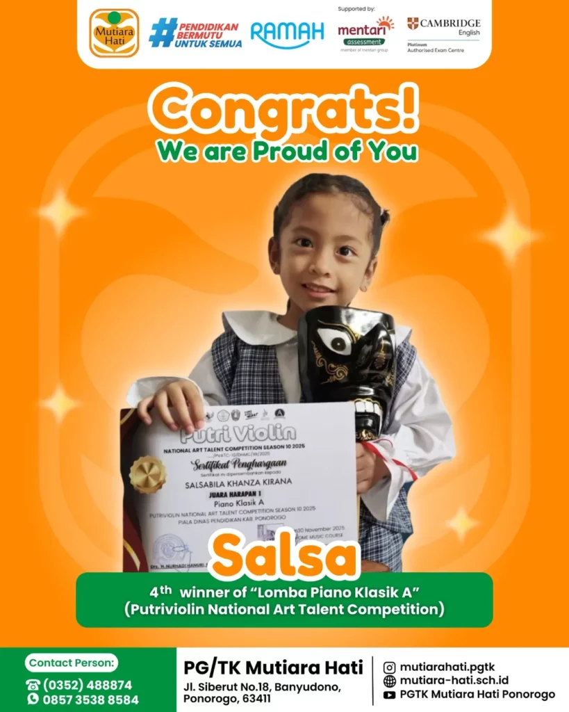Congratulation SALSA Peraih 4th Winner of Lomba Piano Klasik A (Putriviolin National Art Talent Competition)