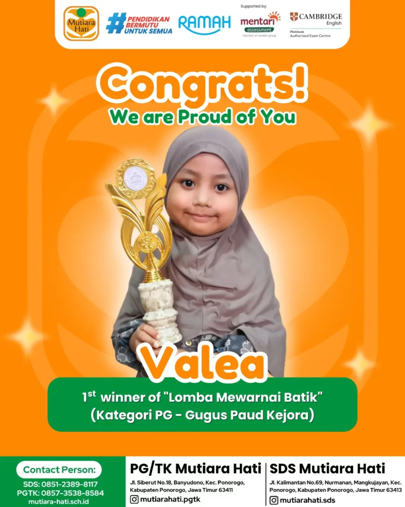 Congratulation VALEA 1st Winner of Lomba Mewarnai Batik (kategori PG - GUGUS PAUD KEJORA)